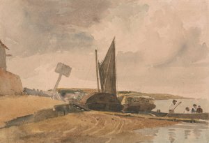 Low Tide, boat landing by Peter Dewint Oil Painting
