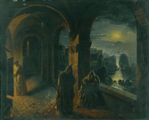 Cloister In The Moonlight by Peter Fendi Oil Painting