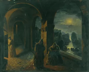 Cloister In The Moonlight by Peter Fendi Cloister In The Moonlight by Peter Fendi Oil Painting
