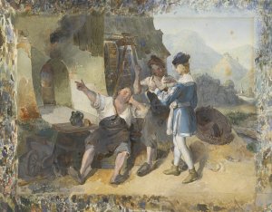 Fridolin And Two Workmen By The Forge by Peter Fendi Oil Painting