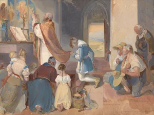 Fridolin Assists with the Holy Mass by Peter Fendi Oil Painting