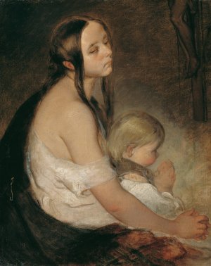 Mother With Child Under The Crucifix by Peter Fendi Oil Painting