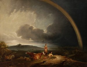 Landscape with a rainbow by Peter Francis Bourgeois Oil Painting