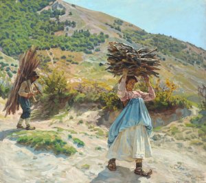 Italienske braendesamlere Oil painting by Peter Hansen