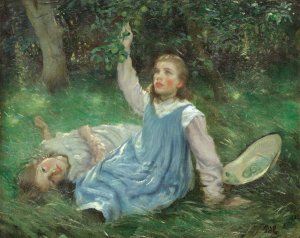 Summer Afternoon Apple Picking by Peter Hansen Oil Painting
