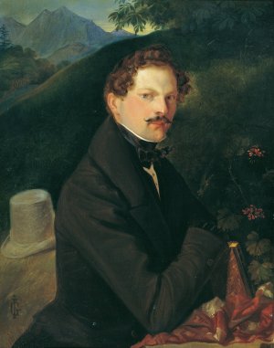 Herrenbildnis In Landschaft by Peter Johann Nepomuk Geiger Oil Painting