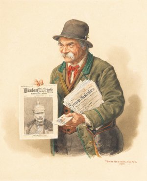Munchner Zeitungsverkaufer by Peter Kraemer The Younger Oil Painting