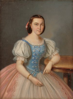 Portrait of a Seated Young Woman in a Blue Camisole by Peter Michal Bohun Oil Painting