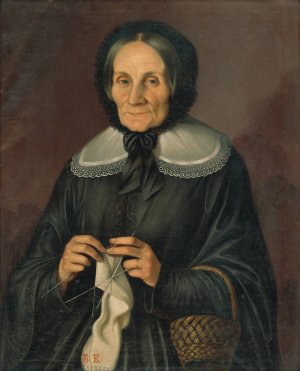 Portrait of Mrs. Kubinova Knitting by Peter Michal Bohun Oil Painting