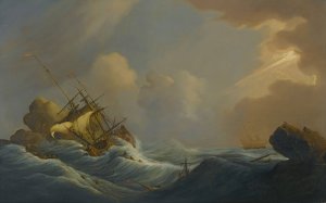 A Shipwreck In Heavy Storms, Another Ship In The Distance by Peter Monamy Oil Painting