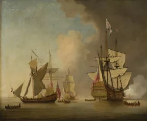 Ships on the sea by Peter Monamy Oil Painting
