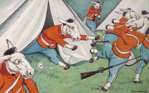 A mule broke out with chicken-pox - broke out his tent, you see by Peter Newell Oil Painting