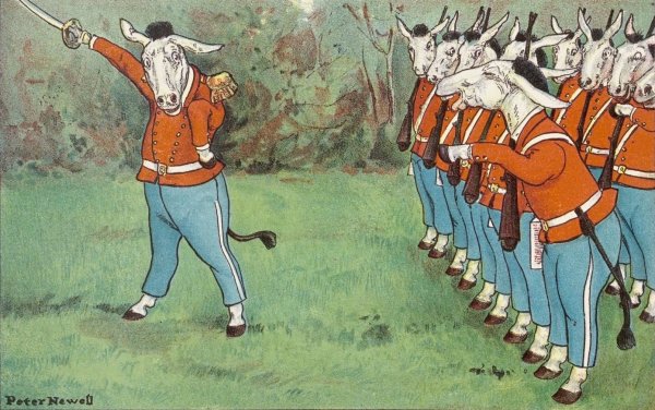 Ere long their captain shouted; 'March!' by Peter Newell - Hand-Painted Oil Painting Reproduction