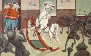 My! How this ponys anger burned! Although it didnt smoke! Oil painting by Peter Newell