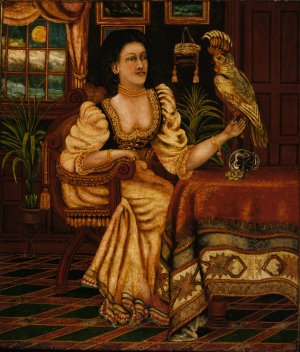 Woman with Cockatoo by Peter Oliver Foss Oil Painting