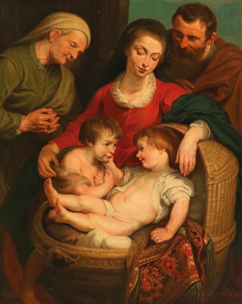 The Holy Family With Saint Elizabeth And The Infant Saint John by Peter Paul Rubens (Follower) - Hand-Painted Oil Painting Reproduction