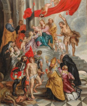 The Virgin and Child adored by Saints by Peter Paul Rubens (Follower) Oil Painting