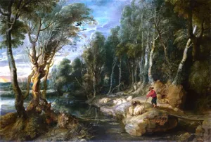 A Shepherd and His Flock in a Woody Landscape by Peter Paul Rubens Oil Painting