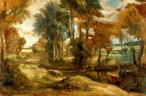 A Wagon Fording a Stream by Peter Paul Rubens Oil Painting