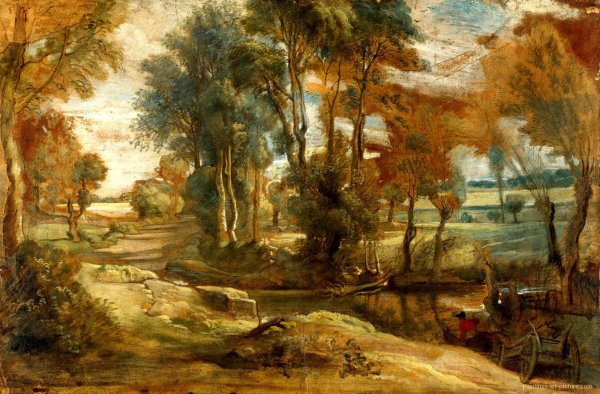 A Wagon Fording a Stream by Peter Paul Rubens - Hand-Painted Oil Painting Reproduction