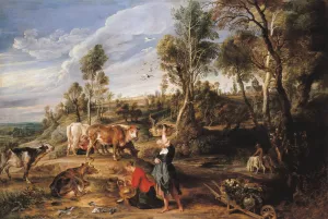 Milkmaids with Cattle in a Landscape by Peter Paul Rubens Oil Painting
