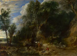 Peasants with Cattle by a Stream in a Woody Landscape also known as The Watering Place by Peter Paul Rubens Oil Painting