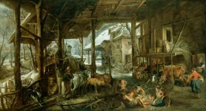 Winter - The Interior of a Barn by Peter Paul Rubens Oil Painting