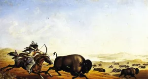 Assiniboin Hunting on Horseback by Peter Rindisbacher - Oil Painting Reproduction