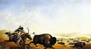 Assiniboin Hunting on Horseback Oil painting by Peter Rindisbacher