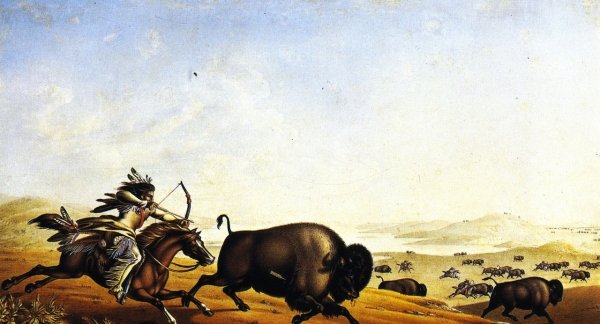 Assiniboin Hunting on Horseback by Peter Rindisbacher - Hand-Painted Oil Painting Reproduction