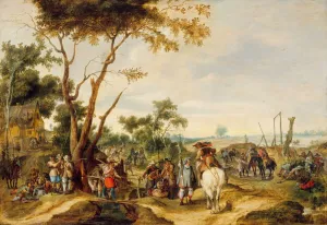 Soldiers Bivouacking by Peter Snayers Oil Painting