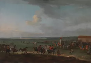 The Round Course at Newmarket, Cambridgeshire, Preparing for the King's Plate by Peter Tillemans Oil Painting