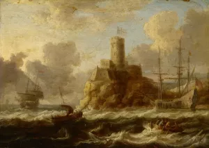 Coastal Fortress with Stormy Sea by Peter Van De Velde Oil Painting