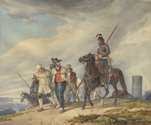 Three Armed Riders Escorting Prisoners Near Reims by Peter Von Hess Oil Painting