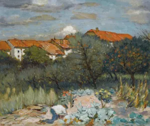 Landscape With Red Roofs by Petr Alexandrovich Nilus Oil Painting