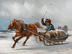 Sleigh Driver by Petr Nikolaevich Gruzinsky Oil Painting