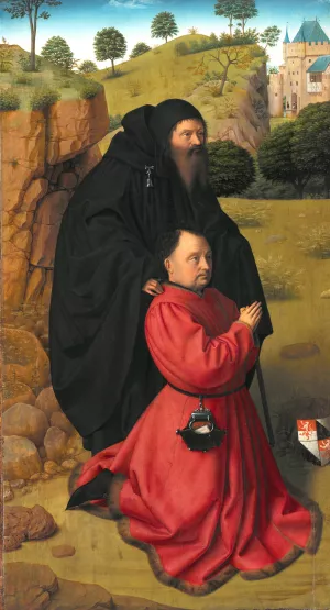 Altar Panel with a Portrait of a Donor in Scarlet under the Protection of St Anthony by Petrus Christus Oil Painting
