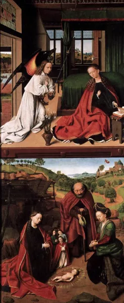 Annunciation and Nativity painting by Petrus Christus