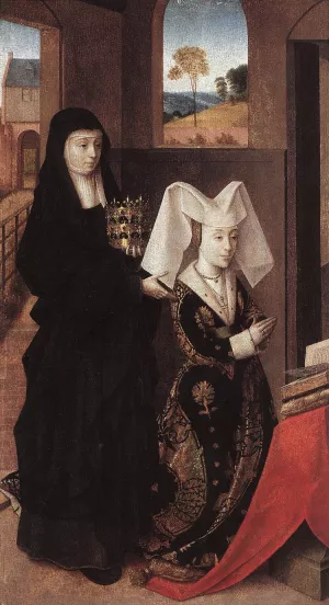 Isabel of Portugal with St Elizabeth painting by Petrus Christus