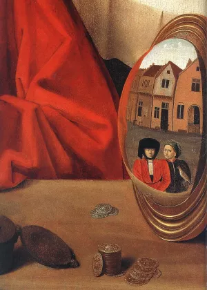 St Eligius in His Workshop Detail painting by Petrus Christus