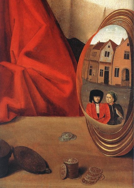 Main Product Photo of St Eligius in His Workshop Detail Painting by Petrus Christus
