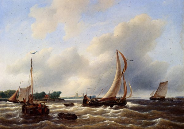 Main Product Photo of Sailing Vessels on the Zuiderzee Painting by Petrus Jan Schotel
