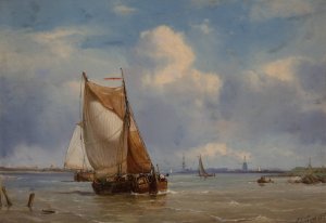 Shipping in a light breeze by Petrus Paulus Schiedges Oil Painting