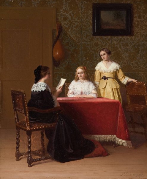 Main Product Photo of The Lesson Painting by Petrus Renier Hubertus Knarren