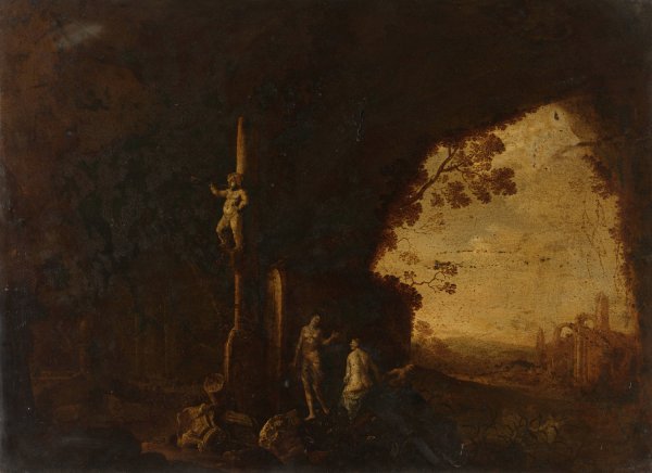 Main Product Photo of Nymphs in a Cave with Antique Ruins  Painting by Petrus Van Hattich