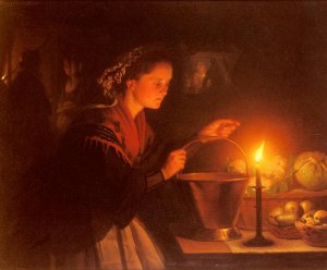 A Market Scene By Candle Light 2 by Petrus Van Schendel Oil Painting