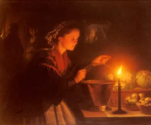 A Market Scene By Candle Light 2 Oil painting by Petrus Van Schendel