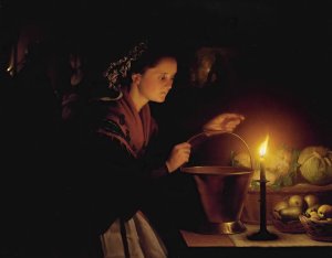 A Market Scene By Candlelight by Petrus Van Schendel Oil Painting