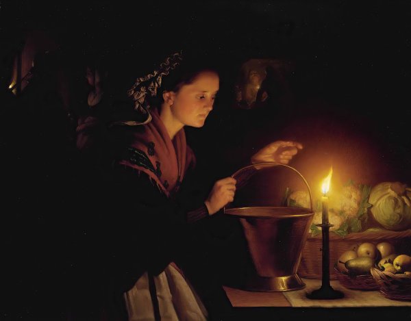 Main Product Photo of A Market Scene By Candlelight Painting by Petrus Van Schendel