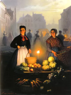 A Market Stall by Moonlight by Petrus Van Schendel - Oil Painting Reproduction